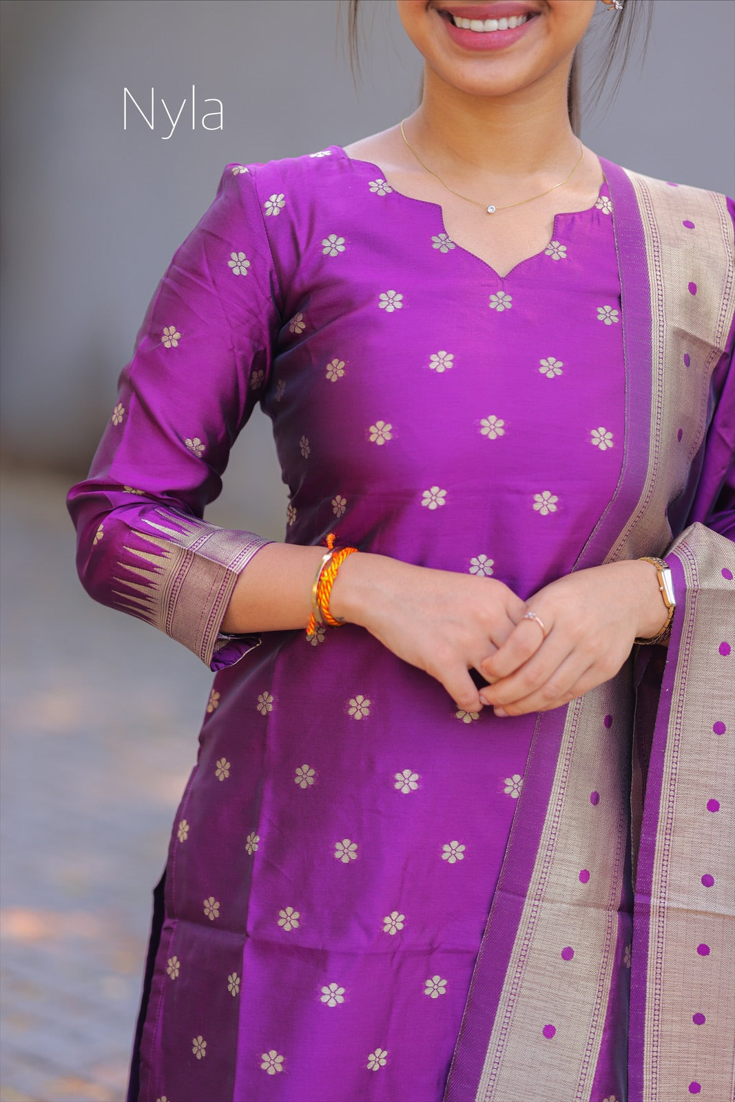 NY 407 Elegant Banarasi Silk with paithani border and 3/4th sleeves