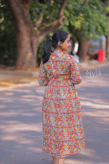NY 414 Elegant pure kalamkari maxi with 3/4th sleeves