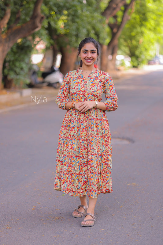 NY 414 Elegant pure kalamkari maxi with 3/4th sleeves