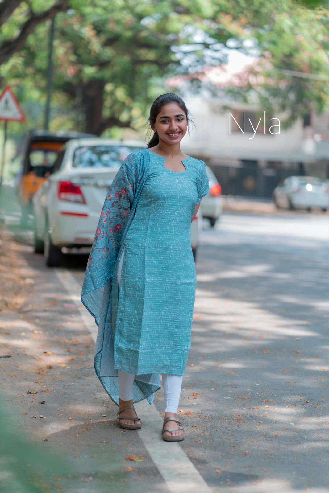 NY 189 Elegant chandheri with sequence Kurti with short puff sleeves