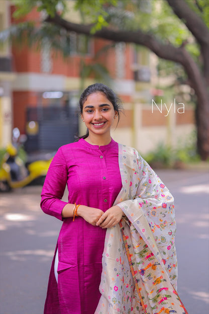 NY 31 Elegant Jute silk  Cotton Kurti with 3/4th  sleeves and Banarasi duppatta