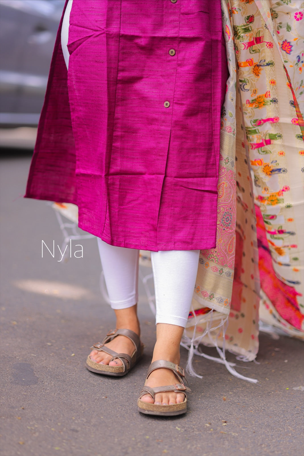 NY 31 Elegant Jute silk  Cotton Kurti with 3/4th  sleeves and Banarasi duppatta