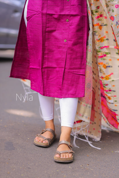 NY 31 Elegant Jute silk  Cotton Kurti with 3/4th  sleeves and Banarasi duppatta